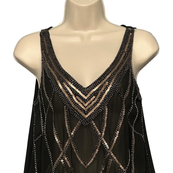 Molly Bracken Womens Top XS Black Sheer Sequins Beads Festive Party Whimsigoth - Picture 1 of 12